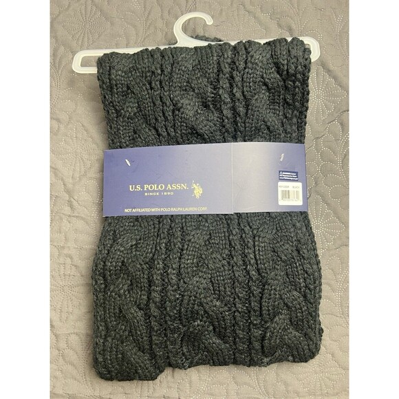 U.S Polo Assn. Cable Knit Pom Hat & Infinity Scarf Black NWT Fall Winter Chic - Picture 6 of 7